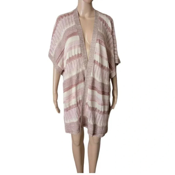 Chico's Ruana Size Small Medium Textured Shine Stripe Kimono Wrap Shawl - Picture 2 of 8